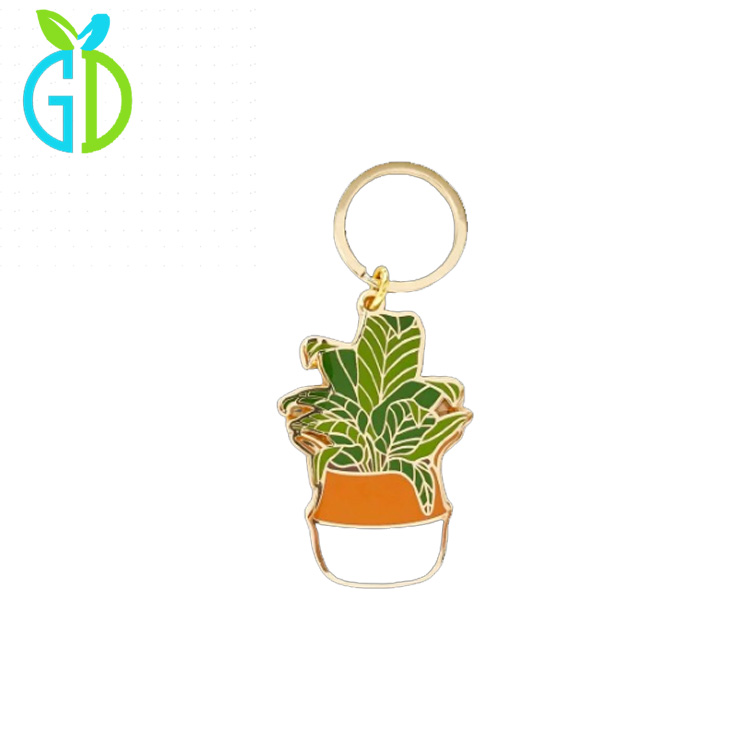 Keychain Enamel Plant Cactus Rose Keyring 