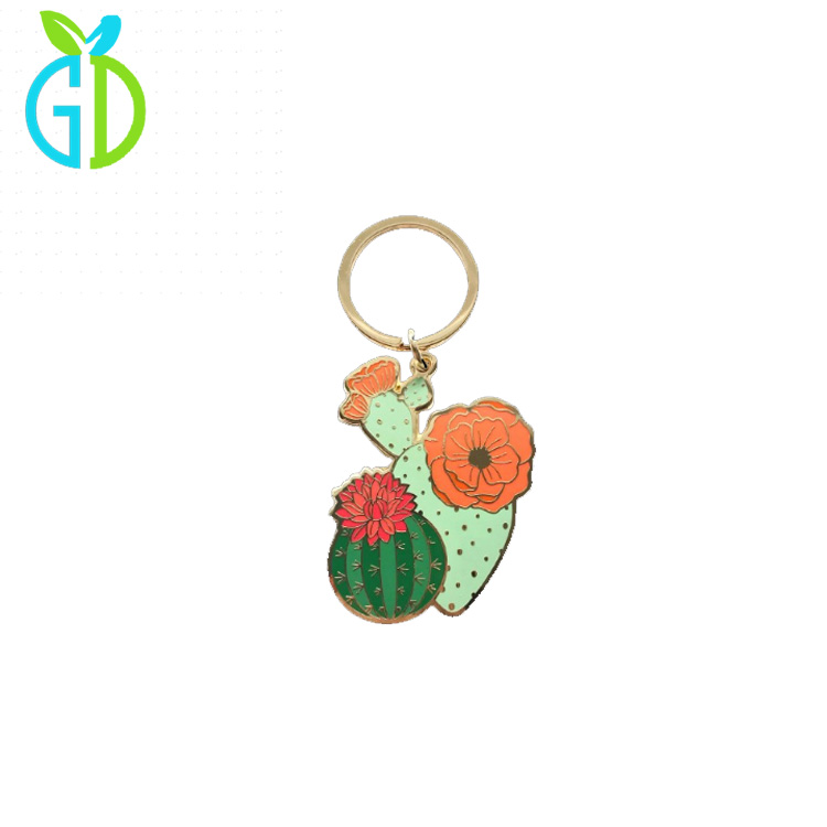 Keychain Enamel Plant Cactus Rose Keyring 