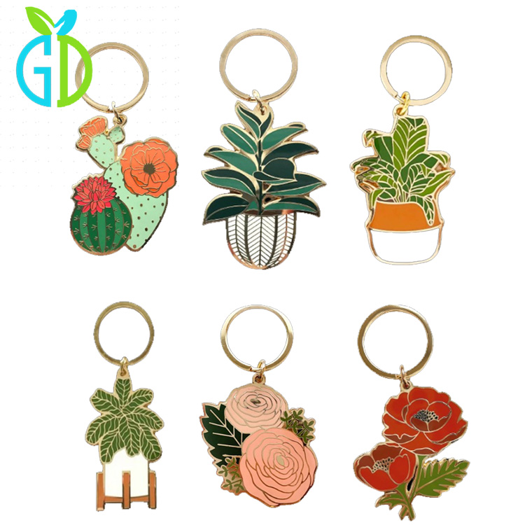 Keychain Enamel Plant Cactus Rose Keyring 