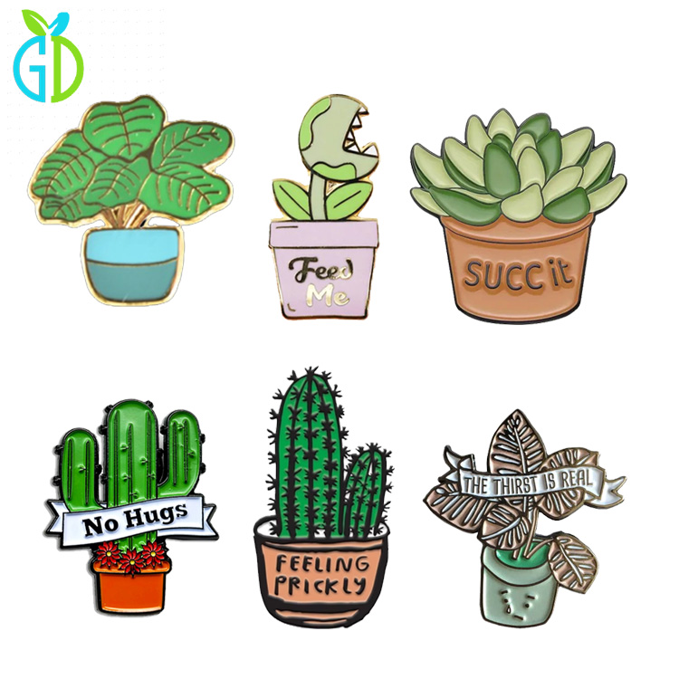 Hot Sell Plant Feed Me Customized Soft Hard Enamel Cactus Monstera Badge Pins