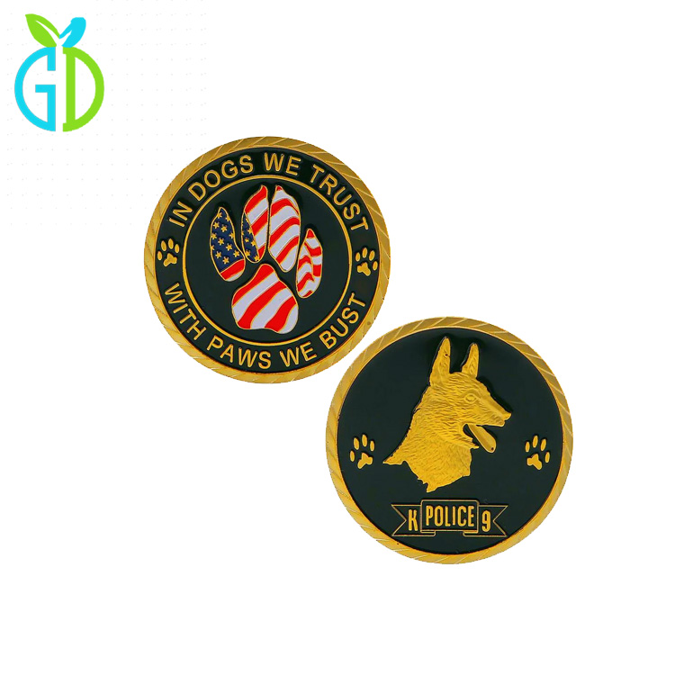 Zinc Alloy Metal Animal US Police Dogs Wolf Custom Logo Challenge Coin with Epoxy