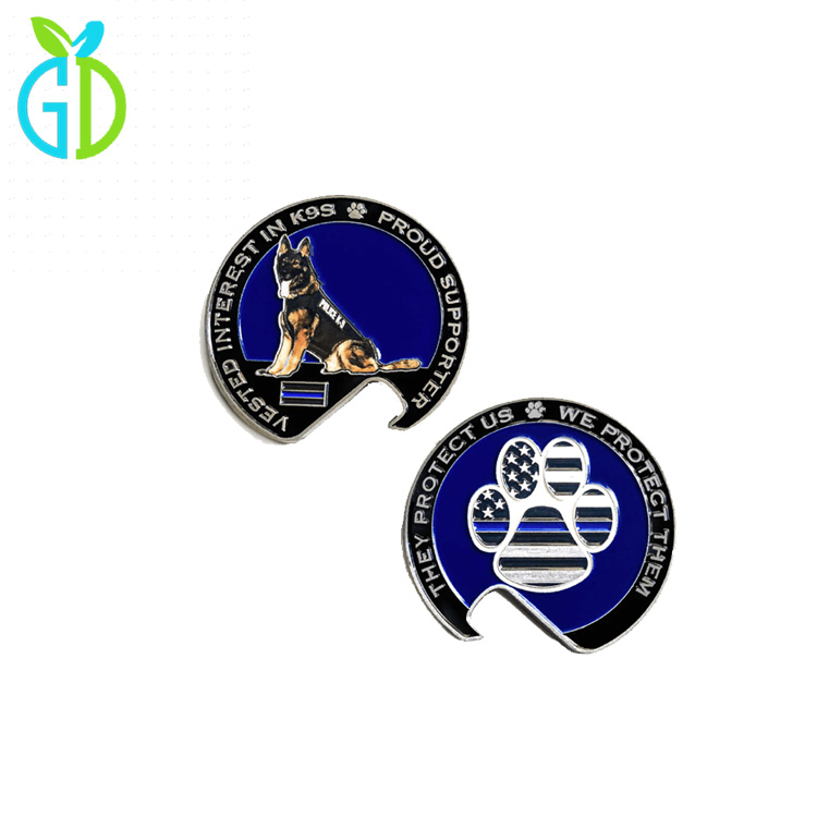 Zinc Alloy Metal Animal US Police Dogs Wolf Custom Logo Challenge Coin with Epoxy