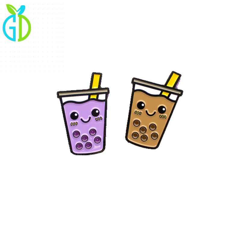Accessories Cheap Custom Bottle Shaped Metal Hard Enamel Straw with Milk Tea Boba Lapel Pin