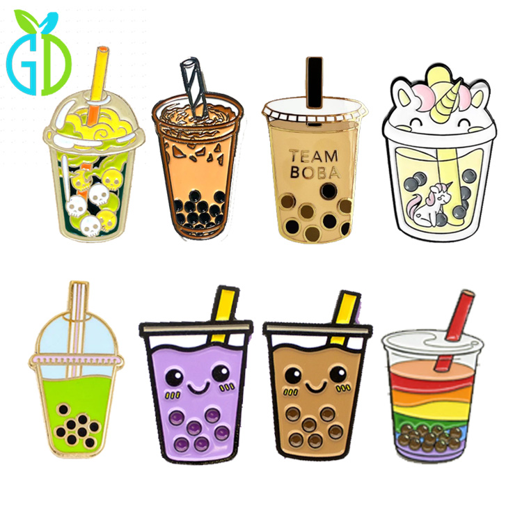 Accessories Cheap Custom Bottle Shaped Metal Hard Enamel Straw with Milk Tea Boba Lapel Pin