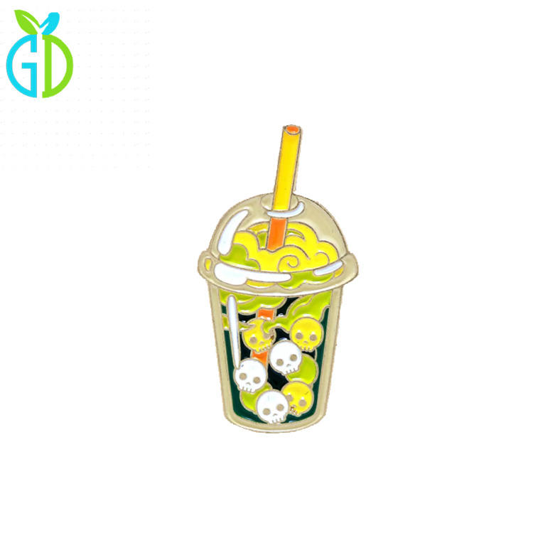 Accessories Cheap Custom Bottle Shaped Metal Hard Enamel Straw with Milk Tea Boba Lapel Pin